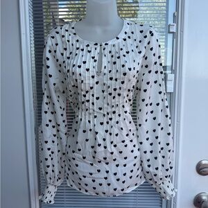 White Blouse with Black Heart Print